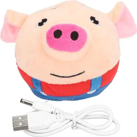 Balle rebondissante pour animaux de compagnie, rechargeable par USB, interactive et lavable, en peluche cochon de dessin animé avec sons, jouet électronique pour chien et chiot - Nouvel arrivage