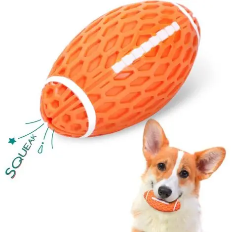 Nouveau - Balle Jouet pour Chien, Balle Chiens Couineuse, Indestructible Balle pour Chiens de Rugby en Caoutchouc Naturel, Balle Chien à Mâcher, Jouet pour Chien avec Toilettage Dentaire L10.3W5.6cm
