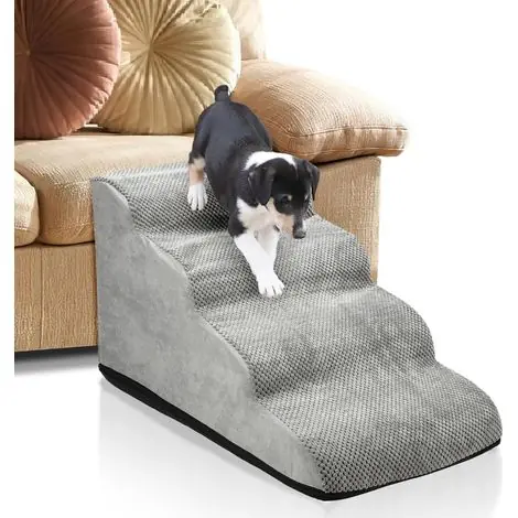 Dernières unités - Swanew – Escalier pour chien en éponge haute densité – Rampe antidérapante avec housse lavable – 4 marches – 72x40x40cm – Poids 2,7kg – Couleur gris