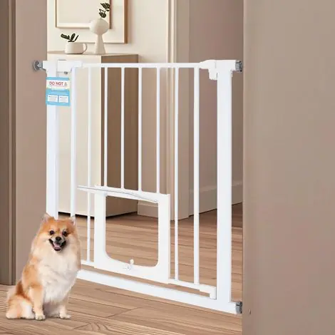 Senderpick – Barrière de sécurité pour chien 75-82 cm – ABS et acier haute densité – Fermeture automatique – Chatière intégrée 20x22 cm - Prix mini