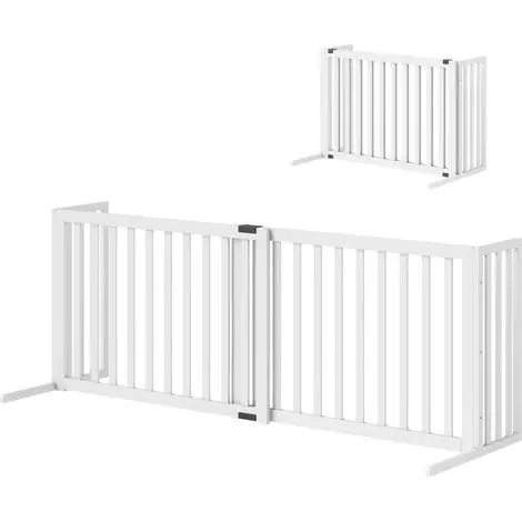 Barrière pour Chiens Petite et Moyenne Taille Extensible Autoportante en Bois, 102-183x57x70 cm, Blanc - Stock presque épuisé