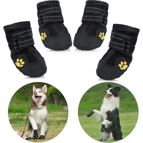 Bottes pour chien de protection, Lot de 4 étanche Chaussures de chien pour chiens de taille moyenne et grande - Noir（5） | Nouveau en boutique