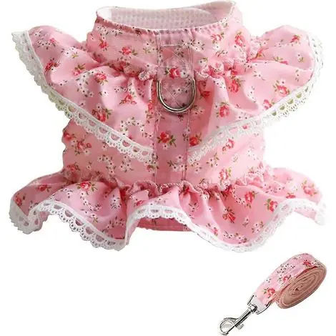 Ensemble fleuri pour animaux de compagnie printemps-été, harnais et laisse pour chiot mignon - Nouvel arrivage