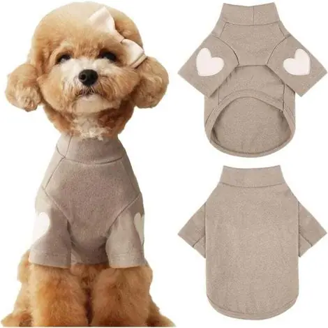 Prêt à expédier - Sweat-Shirt Chaud pour Chien de Petite et Moyenne Taille - T-Shirt pour Chien avec imprimé cœur - pour Chat et Chiot - Sweats pour Peluche - Chihuahua, Schnauzer (café, Taille S)