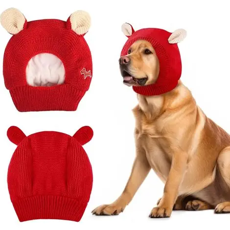 Chapeau Chaud pour Chiens, Bonnet d‘hiver pour Chien, Bonnet Tricoté pour Chien, Bon-net Tricoté Rouge pour Animaux, Cagoule Chaude pour Chi-en, Anti-Bruit, Chaleureux pour Petits Moyens Chi-ens Chats | Excellente qualité