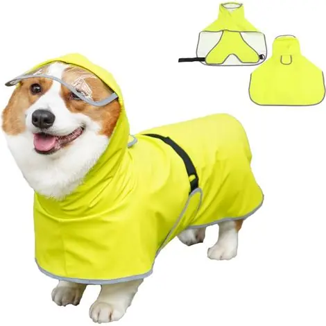 Plus que quelques pièces | Manteau de pluie à capuche avec trou de traction pour chien -XU- Poncho imperméable pour chiens de taille moyenne et grande - 3XL (jaune fluo)-KZQ