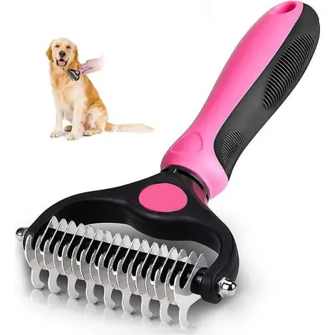 Dépêchez-vous | Brosse Toilettage Chien - Brosse Chat Double Face 9+17 Dents - Pour Poils Courts Longs Sous-Poil - Acier Inoxydable Poignée Ergonomique - 1 Pièce