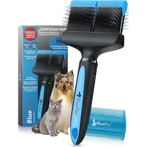 1 - Brosse De Toilettage - Brosse Double Face - Élimine Sous-poil Et Nœuds - Pour Chiens Et Chats À Poil Long - Bleu | Meilleur prix