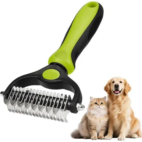 Brosse Double Face 17+9 Dents pour Chien Chat, Râteau Démêloir à Sous-Poil Élimine Nœuds Tapis Poils Mortes, Outil de Toilettage Professionnel pour Poils Longs ou Courts - Direct fabricant