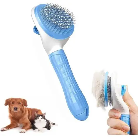 Fin de série - Brosse pour chien et chat avec peigne démêlant, adaptée aux poils longs et courts, élimine les nœuds et aide à retirer les poils morts, bleu