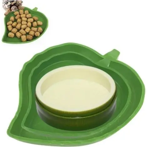 Économisez maintenant | 3PCS Bol d‘eau de Nourriture pour Reptiles en Forme de Feuille,Accessoire Tortue Terrestre,Abreuvoir Tortue Plat pour Petits