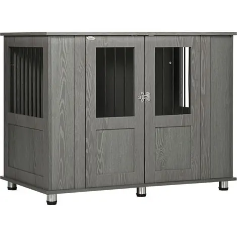 Cage chien 2 portes serrure grise 114x60x82 cm grande taille sécurisée confortable intérieur et transport - Petit prix