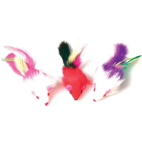 3 souris à plume multi couleur jouet pour chat - zolux | Nouveau produit