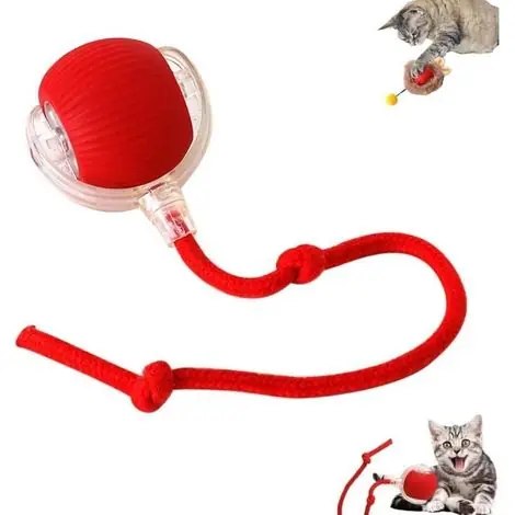 Dernières unités - Balle interactive rechargeable USB pour chat et chien 3 modes, rotation 360°, couleur rouge Jouet électrique stimulant
