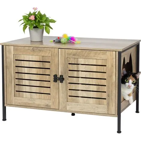 Armoire cache-litière Relaxdays, serrure, séparateur, entrée latérale, H x L x P 50,5 x 80 x 45 cm, marron - Économisez maintenant