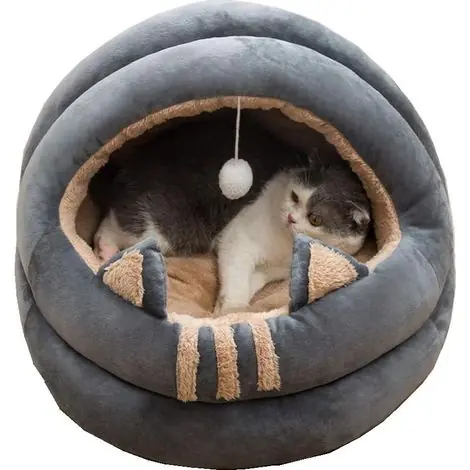 Expédition express | Maisonnette pour chat 35 cm – Lit doux en peluche et coton PP – Design semi-fermé – Antidérapant et lavable en machine – Kueatily