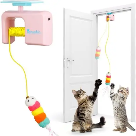 Livraison rapide - Interactive Cat Toy for Indoor Cat, Automatic Door Hanging Cat Toy with Detachable Design, Kitten Toys for Indoor Cats Self Play, 3.27 1.69 2.76Inch (Pink)