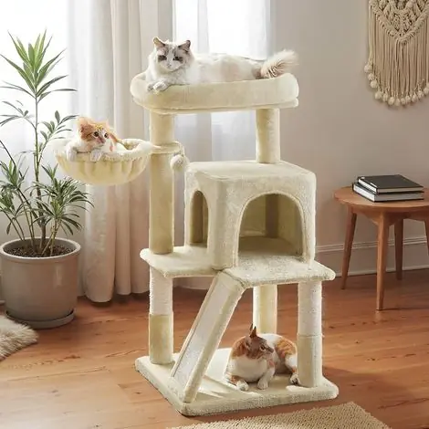 Petit Arbre à Chat, Poteaux à Griffer et Rampe, Beige - Offre