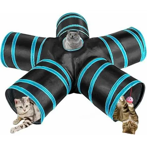 Tunnel pour Chat 5 Voies - Jouet interactif pour chat pliable avec boule de jouet avec trou pour intérieur chat | Recommandé