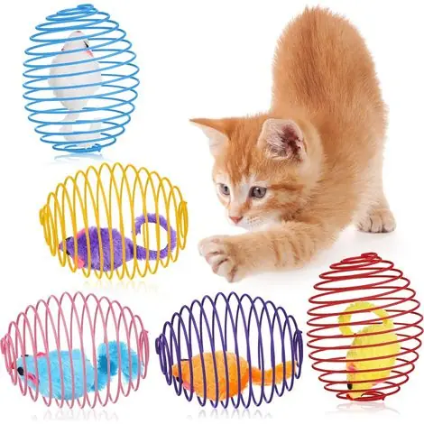 Très populaire | 5 Pcs Cat Spring Balls Toys Stretchable Rolling Balls Colorful Playful Coils Interactive Action Toy Caged Rats for Kitten Pet Supplies (Mouse,Multicolor)
