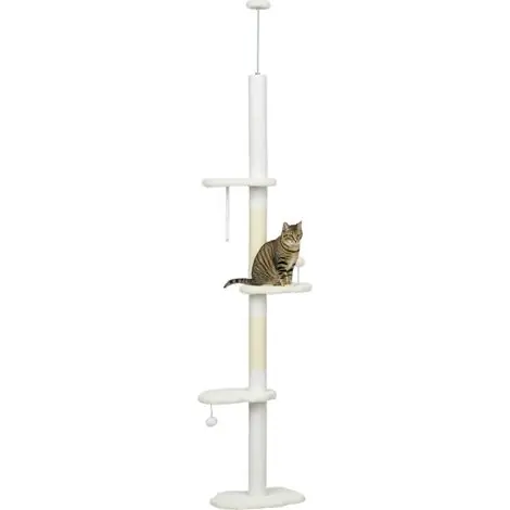 Arbre à chat suspendu au plafond, hauteur réglable, poteaux à griffer en sisal, 48 x 32 x 225-255 cm, blanc | Prix exceptionnel