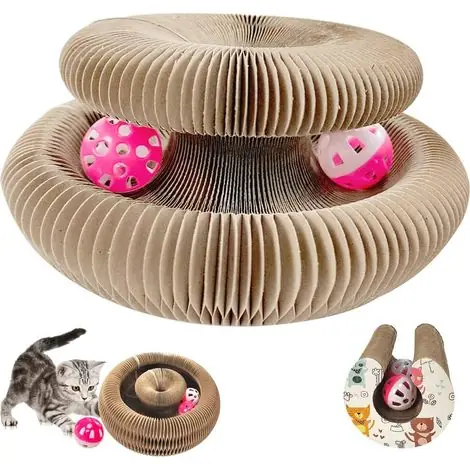 Griffoir pour Chats, Griffoir Chats Carton de Ondulé Planche, Magic Organ Cat Scratching Board avec Balle Cloche, Lit à Chat Rond Pliable, Jouet Interactif pour Chat - Commandez maintenant