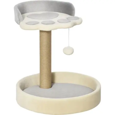 Arbre à chat à griffer, hauteur 44 cm, tour d‘escalade avec 2 couchages, poteau en jute, jouet suspendu, gris clair - Bonne affaire