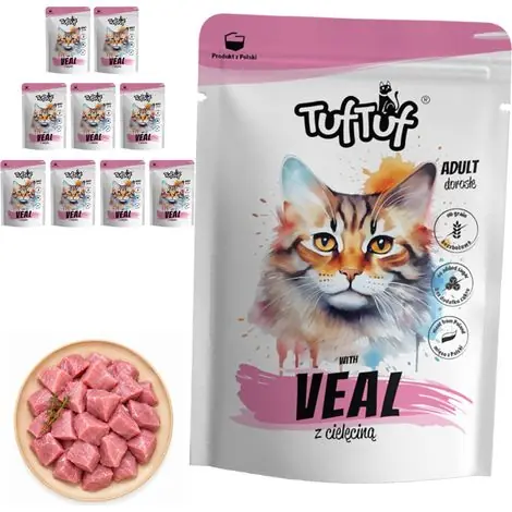 Achetez maintenant | Aliment humide pour chat TufTuf, sachet de veau, 10 sachets de 300 g, viande en conserve