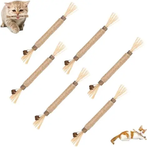 Commandez dès aujourd'hui | 6 Pièces - Bâtonnets Matatabi - Herbe à Chat - Nettoyage des Dents et Élimination du Tartre - Réduction du Stress pour Chat d&39Intérieur - Marron - 22x2cm