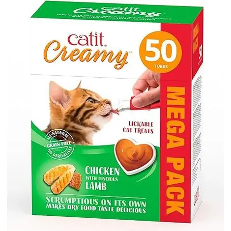Expédition immédiate | CATIT CREAMY 50 X 10 GR FRIANDISES POUR CHAT, POULET/AGNEAU 44462