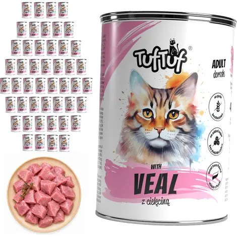 Meilleure vente | Pâtée pour chat TufTuf Veau, boîte de 48 x 400 g, viande en conserve