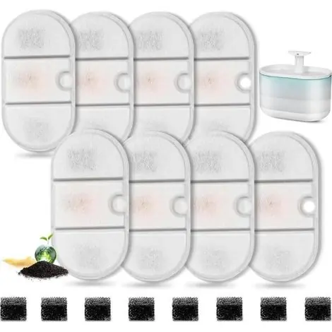 Vtizikl Lot de 8 filtres pour fontaine à eau pour chat (dont 8 éponges), filtres de remplacement pour fontaine à eau | Paiement sécurisé