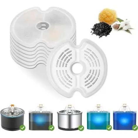 8 PCS Filtre Fontaine Eau Chat pour Fontaine de Chat 2L 2.5L avec Charbon Actif Résine Con Triple Filtration 8pcs | Offre limitée