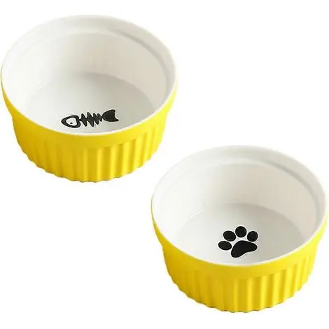 Liquidation - Lot de 2 gamelles en céramique pour chat, gamelles pour nourriture et eau pour chatons et chiots - Style 3