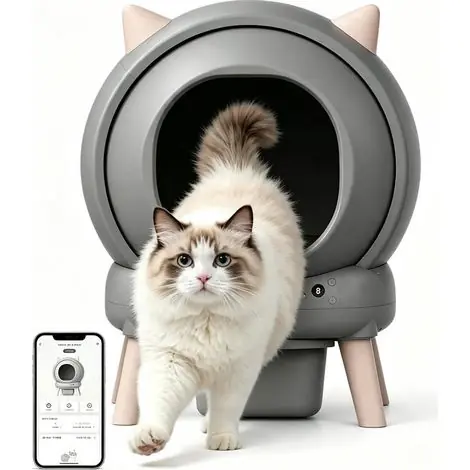 Achetez dès maintenant | Litière Chat Autonettoyante - Bac à Litière Automatique - Design Capsule Spatiale avec Écran Numérique et Bac à Déchets - pour Multi-Chats - 57,5 x 58,5 x 33,5 cm - Gris