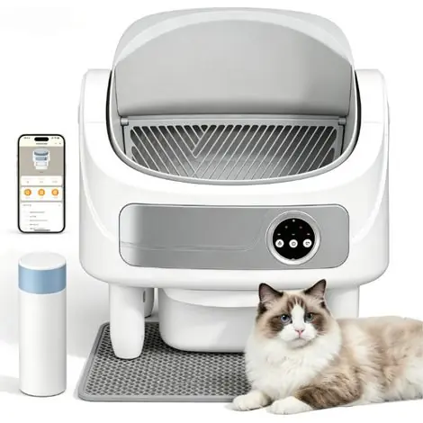 Bac à Litière Automatique Pour Chat Auto-Nettoyant, 75L+10.5L Contrôle Via Application Nettoyage Facile Tapis Et Sacs Inclus | Nouveau au catalogue
