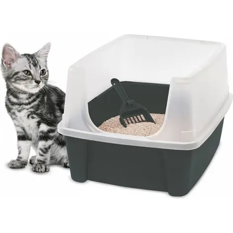 Iris Ohyama – Bac à litière pour chat avec pelle – Parois hautes pour éviter les éclaboussures – Dimensions L48,5 x P38 x H30 cm – Polypropylène résistant | Affaire à saisir