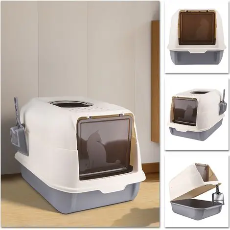 Bac à litière pour chat XL avec toit ouvrant – Conception fermée pour bloquer les odeurs – Facilité d‘accès pour gros chats – 36x51x34cm – Aqrau | Prix promo