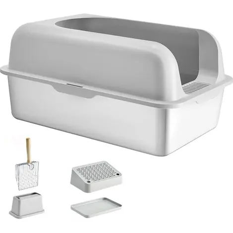 Mophorn – Bac à litière pour chat XL en acier inoxydable – 6 pouces de profondeur – Capacité 30 L – Repose-pieds filtrant et côtés hauts – Facile à nettoyer - Retour gratuit
