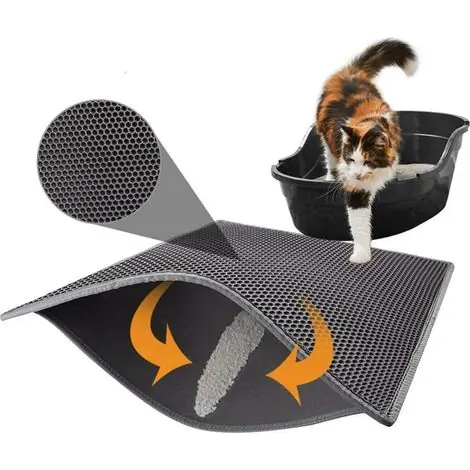– Tapis de litière pour chat double couche étanche – Motif nid d‘abeille noir – Mousse EVA antidérapante – Dimensions 30x30cm à 55x75cm | Affaire à saisir