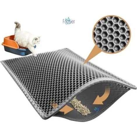 Achetez en ligne - Tapis de Litière Chat Double Couche Pliable Détachable Gris 50x40 cm -