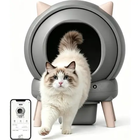 Litière Chat Autonettoyante XXL 65L Connectée WiFi, Maison de Toilette Automatique avec Capteurs Sécurité, Anti-Odeurs, gris | Prix choc