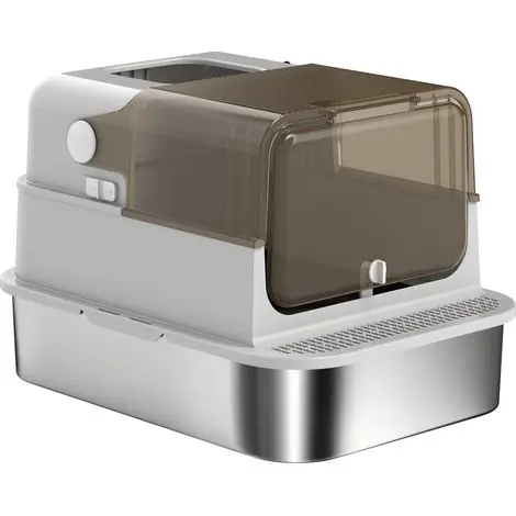 Bac litière XL acier inox couvercle rabattable - Pour grands chats jusqu‘à 15kg - Pelle incluse - Nettoyage facile - Nouveau chez nous