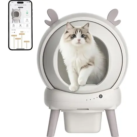 Litiere Chat Autonettoyante 65L avec Capteurs de Sécurité et Contrôle par App,Toilette pour Chats Multiples avec Sacs à Déchets | Petit prix