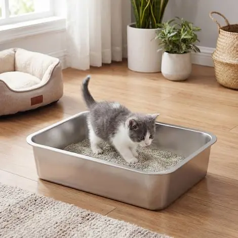 Bac à Litière pour Chats en Acier Inoxydable, Ouvert, pour Petits Chats, 40 x 30 x 10 cm, Argent - Expédition express