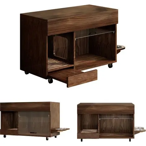 Prix promo - Meuble caché pour litière de chat avec rangement multifonction en bois noyer 100x45,5x67 cm