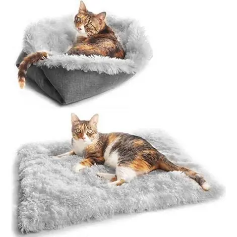 Coussin panier pour chat 2 en 1 - Couverture auto-chauffante - Lit doux et moelleux - 61 x 51 cm - Pour animal de compagnie - Retour facile