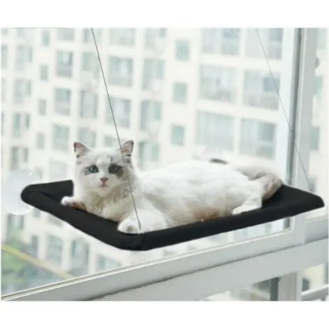 Hamac pour chat de fenêtre - Convient aux grands chats jusqu‘à 25 kg, transat, panier pour animaux - Convient aux grandes fenêtres - Panier suspendu pour chat - Noir - Direct fabricant