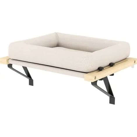 Vente flash - Panier pour chat sur rebord de fenêtre ou radiateur - Lit pour chat avec coussin, cadre en bois, blanc