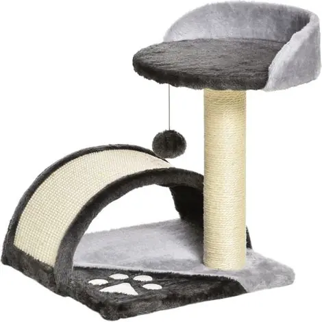 Bac à litière, poteaux et pont en sisal, panneaux particules et polyester HOMAIRE 35.5x37.0x46.0 cm - gris foncé | Stock limité